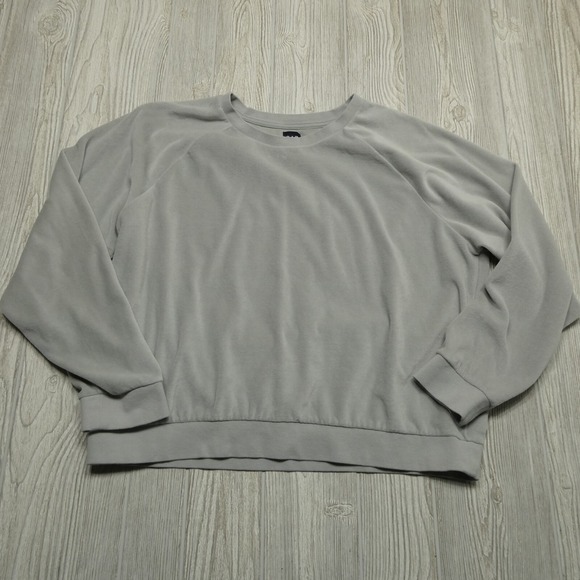 VINTAGE Gap Velour Sweater Womens 2XL Gray Soft Fleece Long Sleeve Sweatshirt - Picture 1 of 6